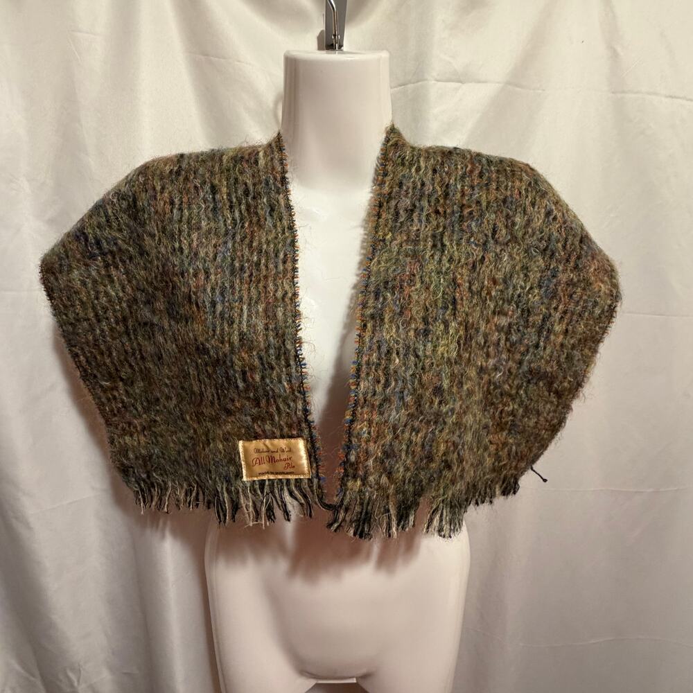 Vintage Made in Scotland Mohair Wool Scarf Fuzzy Soft Multicolor Fringe 10x44